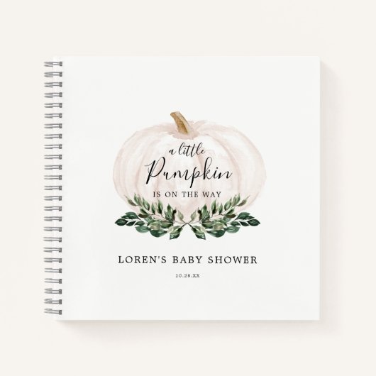 Herfst Greenery White Pumpkin Baby shower Guestboo Notitieboek (Voorkant)