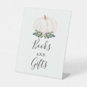 Herfst Greenery White Pumpkin Books and Gifts Reclamebord Met Voetstuk (Voorkant)