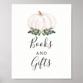 Herfst Greenery White Pumpkin Books and Gifts Sign Poster (Voorkant)