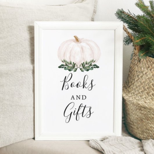 Herfst Greenery White Pumpkin Books and Gifts Sign Poster