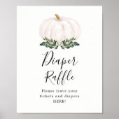 Herfst Greenery White Pumpkin Diaper Raffle Sign Poster (Voorkant)
