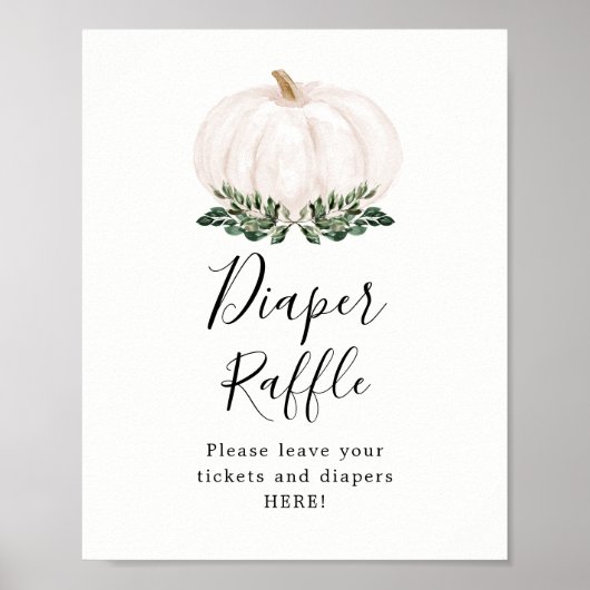 Herfst Greenery White Pumpkin Diaper Raffle Sign Poster (Voorkant)