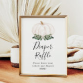 Herfst Greenery White Pumpkin Diaper Raffle Sign Poster