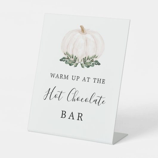Herfst Greenery White Pumpkin Hot Chocolate Bar Si Reclamebord Met Voetstuk (Voorkant)