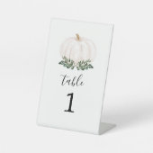 Herfst Greenery White Pumpkin Table Number Reclamebord Met Voetstuk (Voorkant)