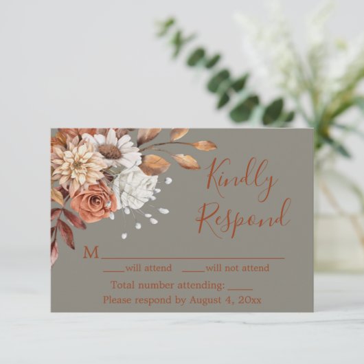 Herfst Grey Floral Response Kaart (Staand voorkant)