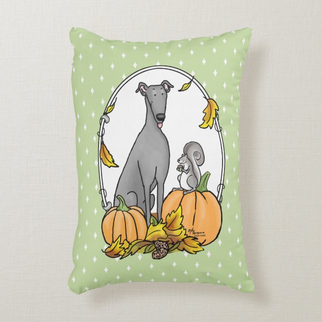 Herfst Greyhound (grijs) Dog Pumpkins Leaves Funny Accent Kussen (Voorkant(Verticaal))