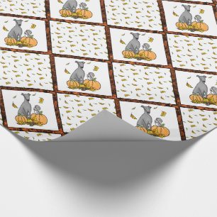 Herfst Greyhound (grijs) Dog Pumpkins Leaves Funny Cadeaupapier