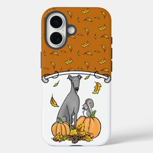 Herfst Greyhound (grijs) Dog Pumpkins Leaves Funny Case-Mate iPhone Case (Achterkant)