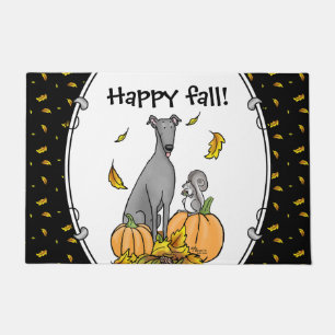 Herfst Greyhound (grijs) Dog Pumpkins Leaves Funny Deurmat