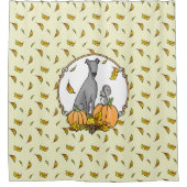 Herfst Greyhound (grijs) Dog Pumpkins Leaves Funny Douchegordijn (Voorkant)
