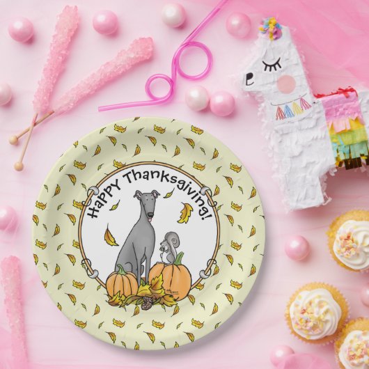 Herfst Greyhound (grijs) Dog Pumpkins Leaves Funny Papieren Bordje (Feest)