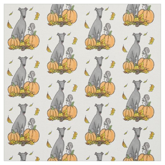 Herfst Greyhound (grijs) Dog Pumpkins Leaves Funny Stof (Swatch)