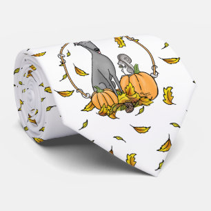 Herfst Greyhound (grijs) Dog Pumpkins Leaves Funny Stropdas