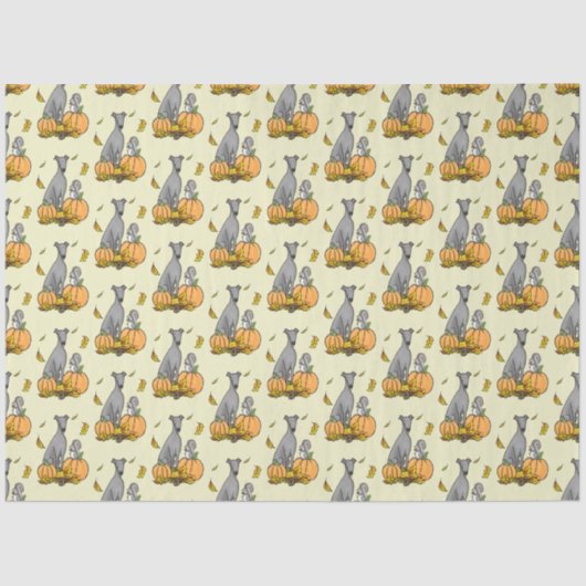 Herfst Greyhound (grijs) Dog Pumpkins Leaves Funny Tissuepapier (Voorkant)