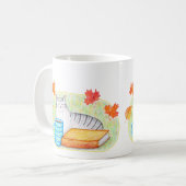 Herfst Grijze Kat Met Boek En Koffie Kat Liefhebbe Koffiemok (Voorkant links)