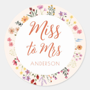 Herfst grillige Wildflower Ms naar Mrs Bruiloft Fe Ronde Sticker