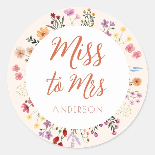 Herfst grillige Wildflower Ms to Mrs Bruidsmeisjes Ronde Sticker (Voorkant)