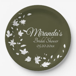 Herfst Groen en Wit Floral Vrijgezellenfeest Papieren Bordje