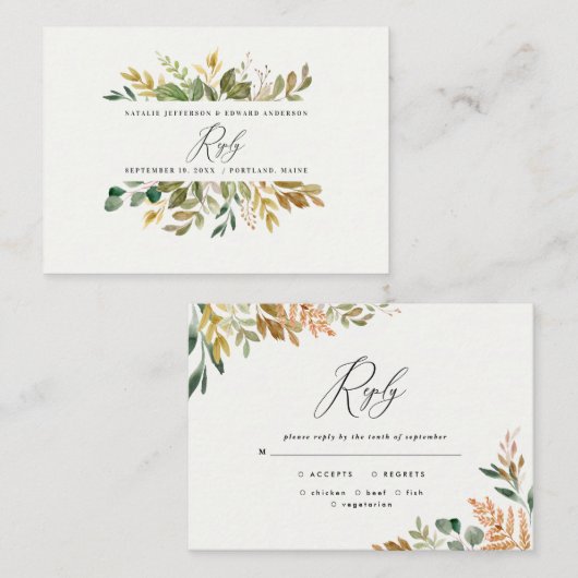 Herfst groen goud voor Botanische waterverf modern Notitiekaartje (Voorkant / Achterkant)