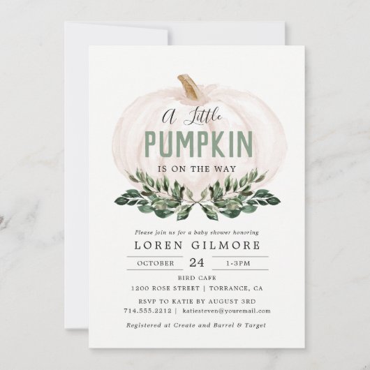 Herfst groen kleine pompoen Baby shower Kaart (Voorkant)