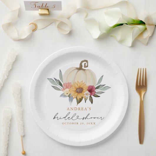 Herfst groen pompoen zonnebloem Vrijgezellenfeest Papieren Bordje (Huwelijk)