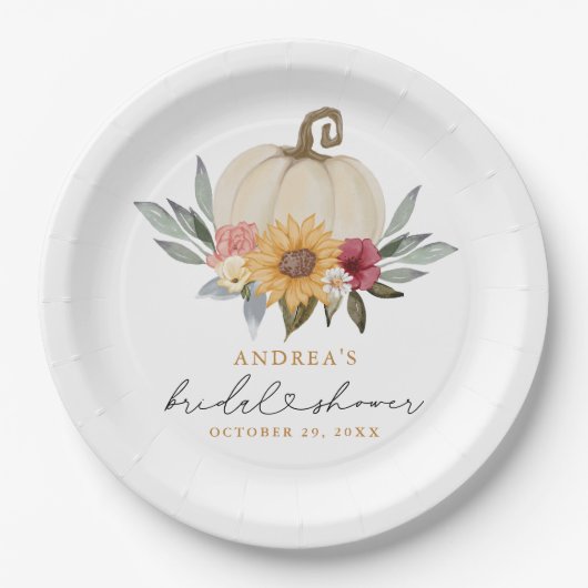 Herfst groen pompoen zonnebloem Vrijgezellenfeest Papieren Bordje (Voorkant)