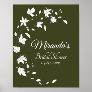 Herfst groen & wit bloem bruids douche bord poster
