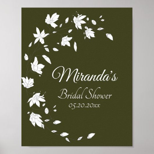 Herfst groen & wit bloem bruids douche bord poster (Voorkant)