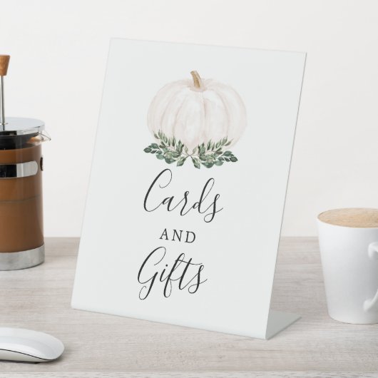 Herfst groen witte pompoen Kaarten en geschenken Reclamebord Met Voetstuk (Insitu)