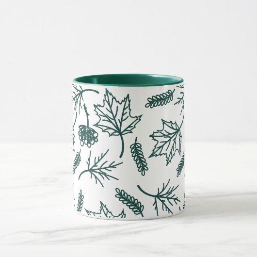 Herfst groene bladeren schetsen twee-toon Mokken (Midden)