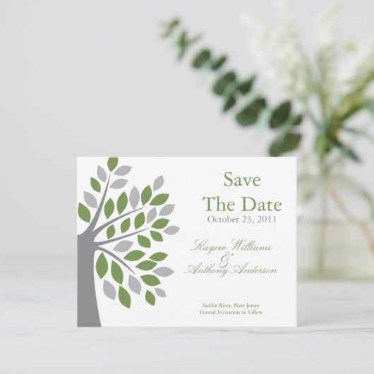 Herfst groene boom Bewaar de datum aankondiging (Staand voorkant)