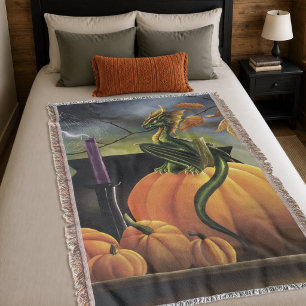 Herfst Groene Draak Pompoen Halloween Fantasie Deken
