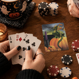 Herfst Groene Draak Pompoen Halloween Fantasie Pokerkaarten