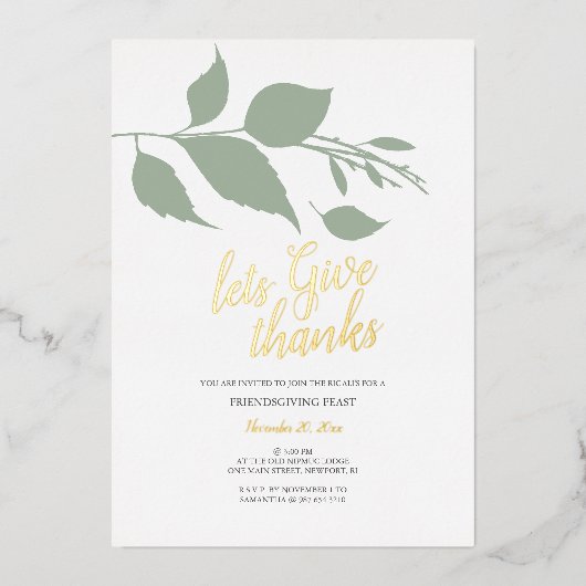Herfst Groene en Witte vrienden Giving Folie Uitnodiging (Voorkant)