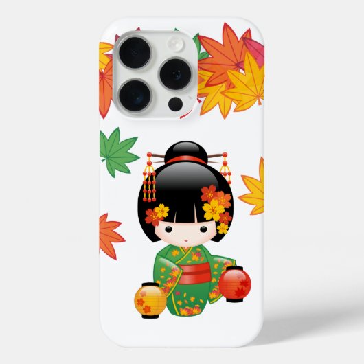 Herfst Groene Kimono Kokeshi Pop Maple Bladeren Case-Mate iPhone Case (Achterkant)