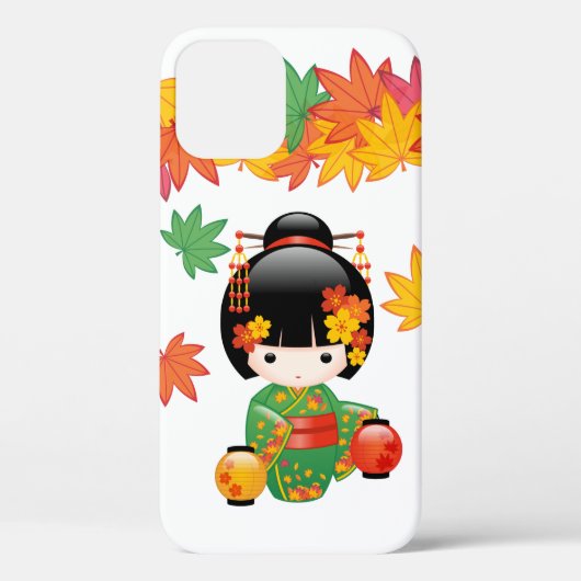 Herfst Groene Kimono Kokeshi Pop Maple Bladeren Case-Mate iPhone Case (Achterkant)