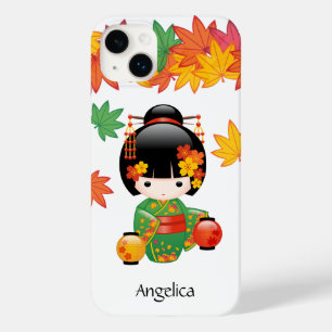 Herfst Groene Kimono Kokeshi Pop Maple Bladeren Case-Mate iPhone 14 Plus Hoesje