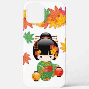 Herfst Groene Kimono Kokeshi Pop Maple Bladeren Case-Mate iPhone Case