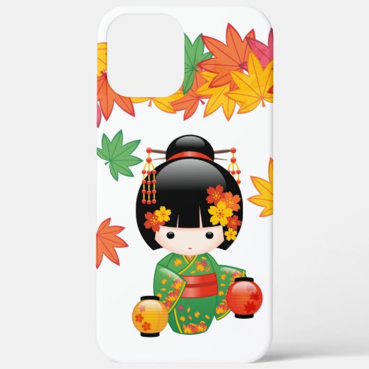 Herfst Groene Kimono Kokeshi Pop Maple Bladeren Case-Mate iPhone Case (Achterkant)
