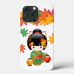 Herfst Groene Kimono Kokeshi Pop Maple Bladeren Case-Mate iPhone Case