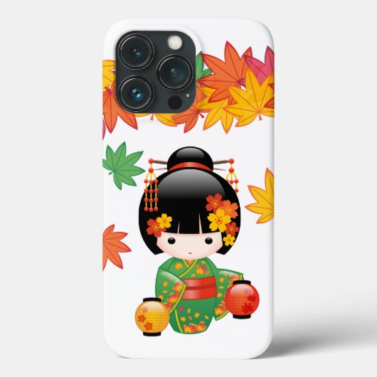 Herfst Groene Kimono Kokeshi Pop Maple Bladeren Case-Mate iPhone Case (Achterkant)