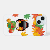 Herfst Groene Kimono Kokeshi Pop Maple Bladeren iPhone 15 Case (Achterkant horizontaal)