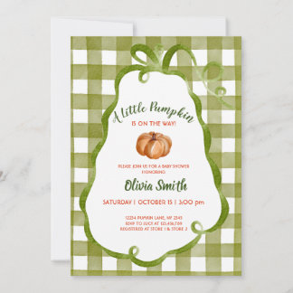 Herfst Groene Kleine Pompoen Lint Frame Baby Showe Kaart