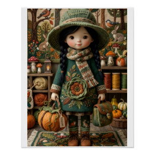 Herfst Groene Meisjes Pompoenen Oogst Oogst Fleece Perfect Poster