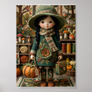 Herfst Groene Meisjes Pompoenen Oogst Oogst Fleece Poster