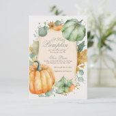 Herfst Groene pompoen baby shower uitnodiging (Staand voorkant)