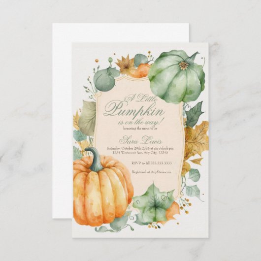 Herfst Groene pompoen baby shower uitnodiging (Voorkant / Achterkant)