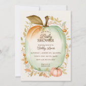 Herfst groene pompoen baby shower waterverf pompoe kaart (Voorkant)