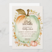 Herfst groene pompoen baby shower waterverf pompoe kaart (Voorkant / Achterkant)